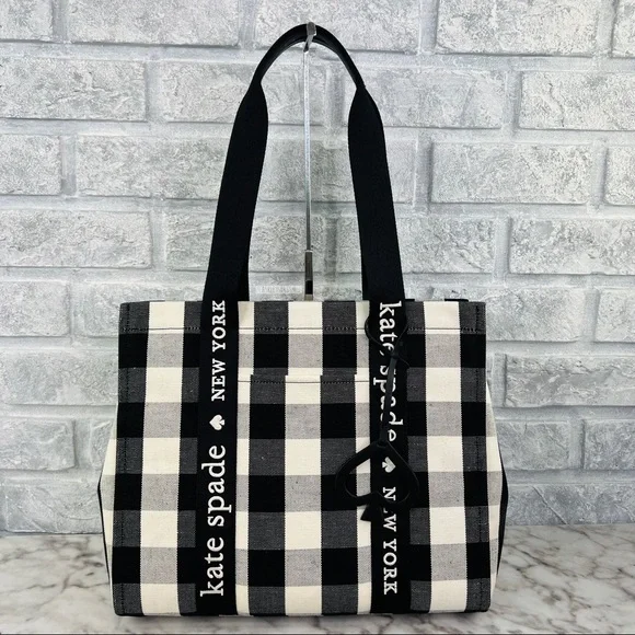 Kate Spade Gingham Large Canvas Tote Shoulder Bag